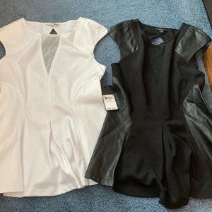 2 NEW GUESS PEPLUM SLEVELESS TOPS FAUX LEATHER-XS/ $79 EACH WHITE HAS TAGS/ BLAK